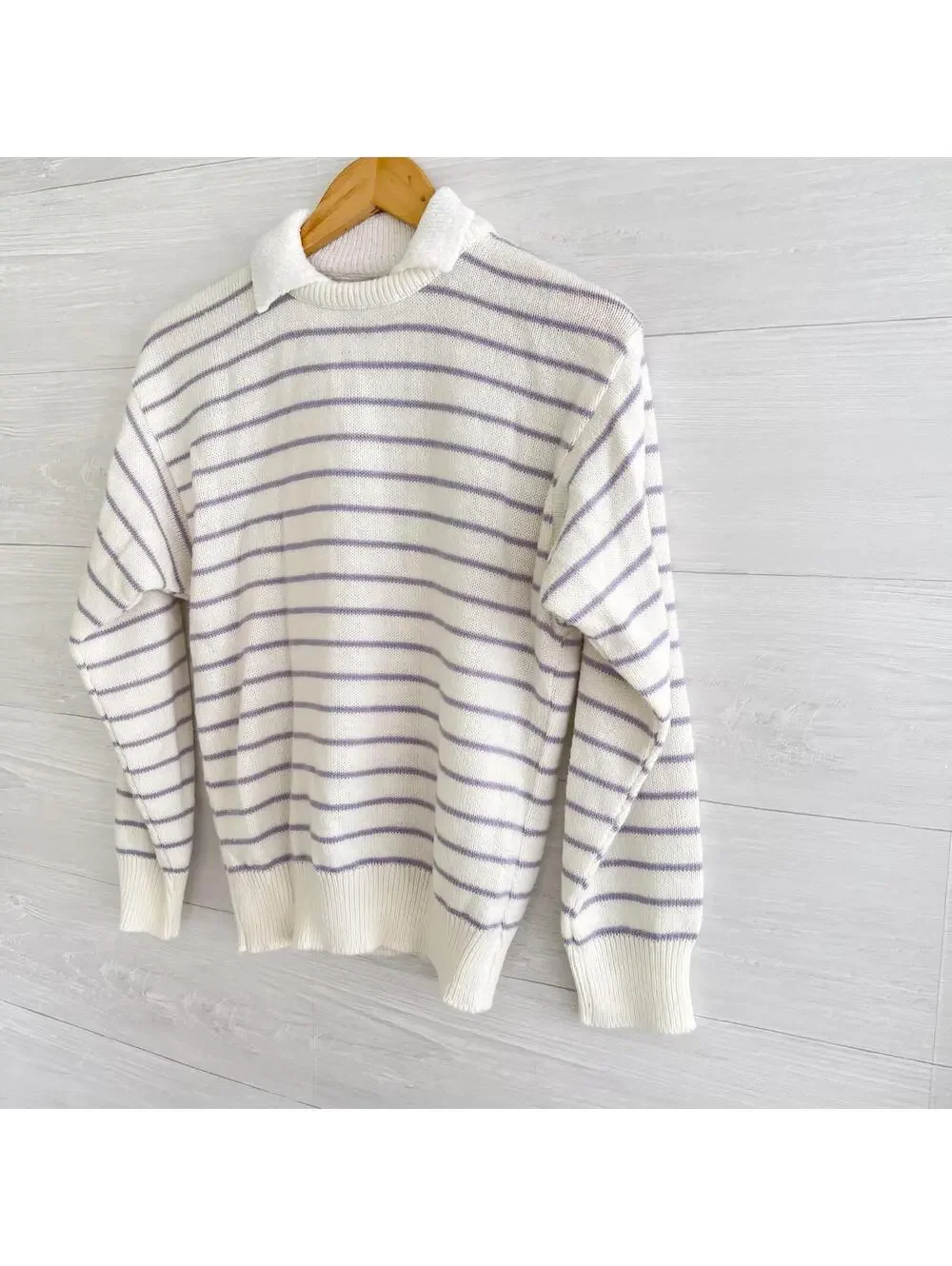 Vintage Picket & Post Lavender White Striped Collared Sweater Womens S - Picture 3 of 5